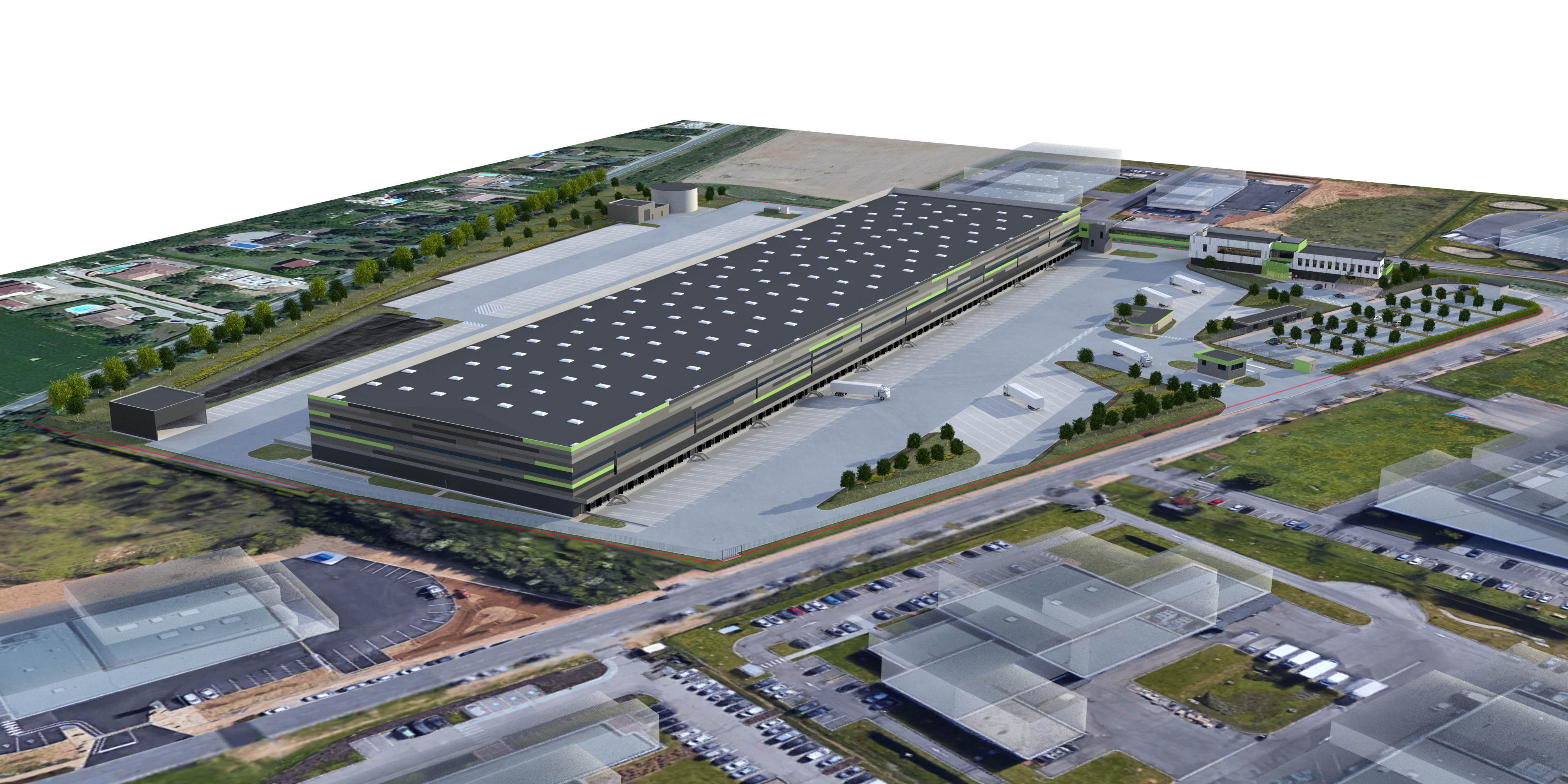 VIRTUO INDUSTRIAL PROPERTY – Messagerie Logistique – Saint Priest (69) (2) © Archi-Factory vue aerienne virtuo messagerie logistique agence archi factory